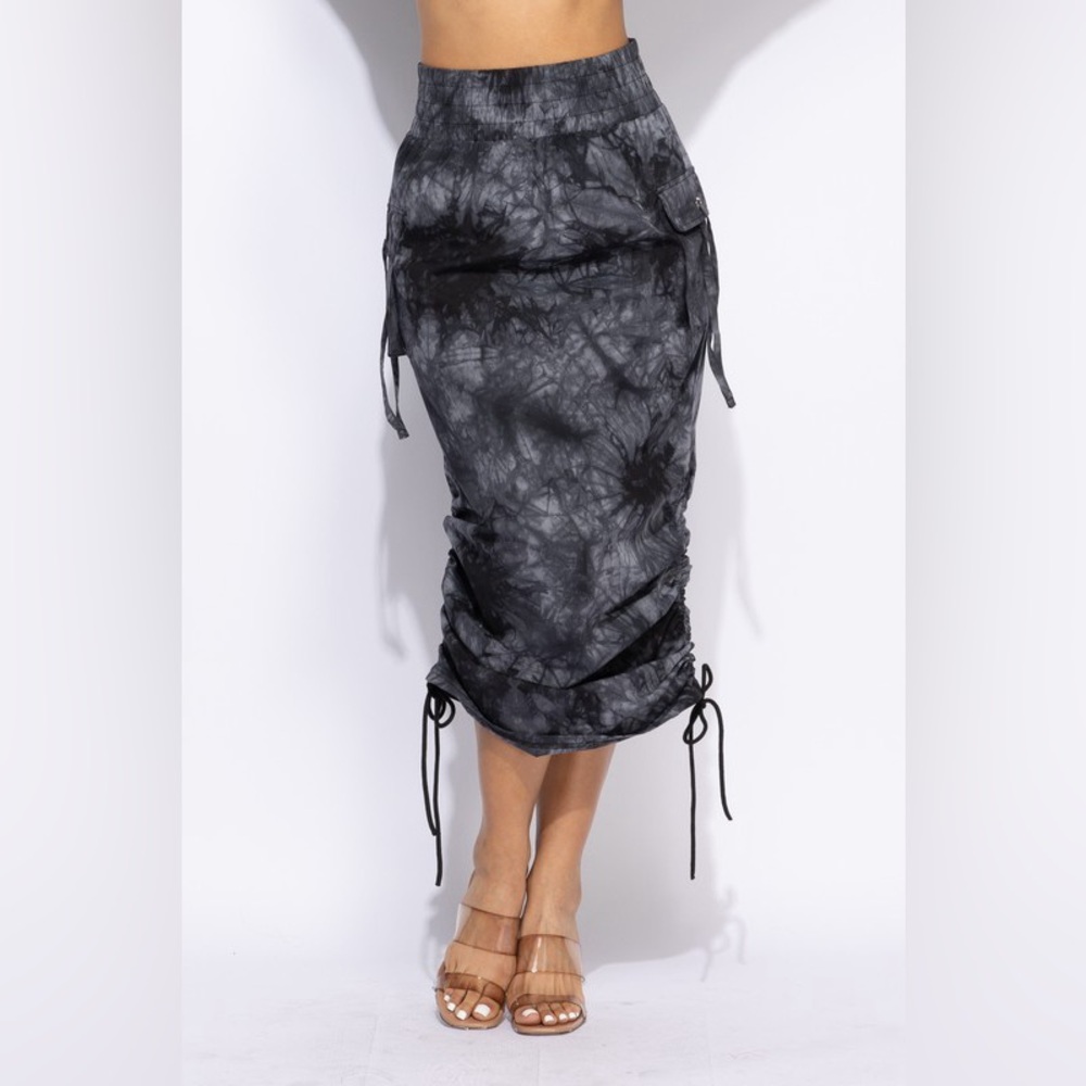 🟠291B. Ruched Tie dye Skirt - Black - Picture 1 of 10